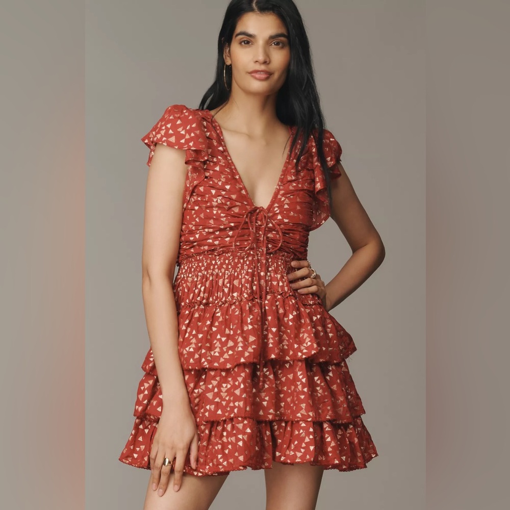 NWT By Anthropologie Short-Sleeve Ruffled Mini Dress